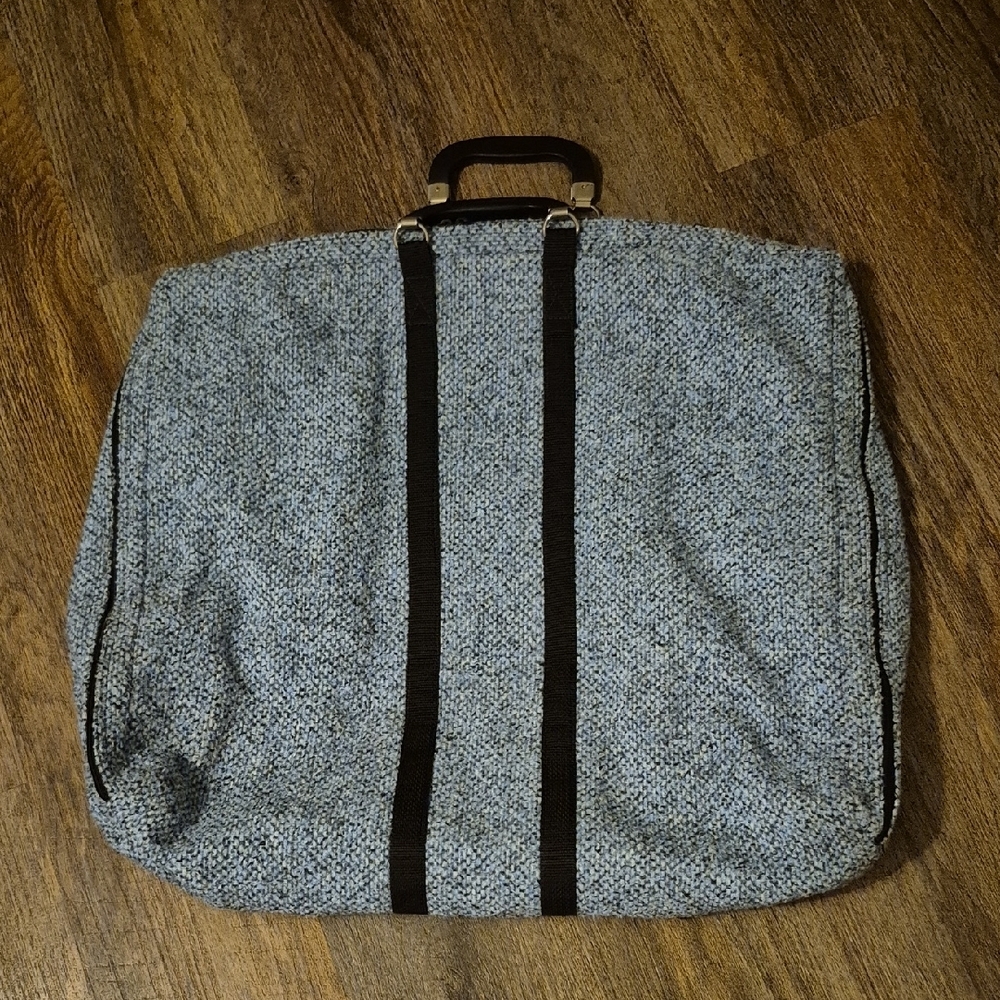 Mary Poppins Vintage Blue Upolstery Carpet Bag with Black Accents And Handles